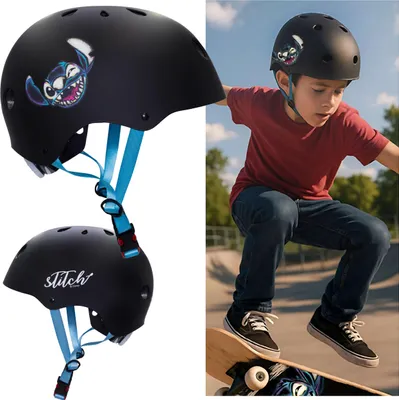 Obrázek produktu pro DISNEY Stitch Černá dětská cyklistická přilba, lehká, nastavitelná, sportovní pro chlapce 52-56 cm