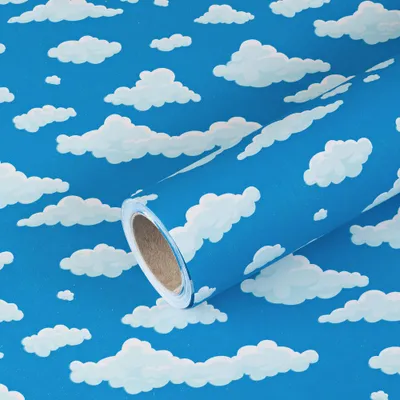 Image de Papier cadeau « Nuages », bleu et blanc, 0,70 x 10 m - Papier d'anniversaire pour enfants