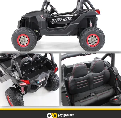Produktbild von Actionbikes Motors UTV Buggy MX | 4x4 Allrad - Kinder Elektro Auto - 2,4 GHz Fernbedienung - 2 x 12 V Motoren - USB - AUX - Bluetooth (Schwarz/Weiß)