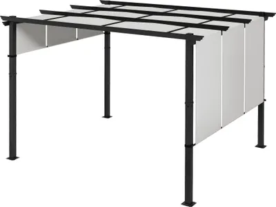 Image de Outsunny Pergola avec 3 toiles coulissantes 3,5 x 3 x 2,35 m structure acier noir toile polyester haute densité gris clair
