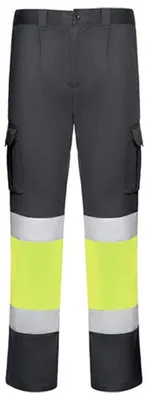 Imagen del producto de Roly Workwear - Pantalones de trabajo de alta visibilidad para hombre, modelo LT6003 (talla 34R), color amarillo fluorescente con detalles en amarillo