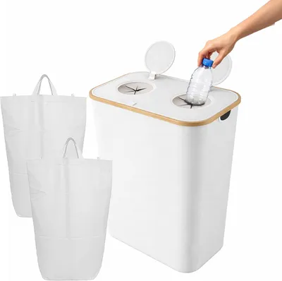 Productafbeelding van Afvalscheidingsbak 170L - Glas en plastic - 2 zakken - 80x57x37 cm - Wit