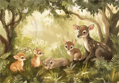 Produktbild von Fototapete Kinderzimmer Wald Tiere - 350x250 cm - inklusive kleister - Vlies Tapete Kinder - Vliestapete Modern Wandtapete - Kindertapete