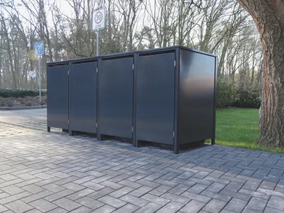 Produktbild von 4 Mülltonnenboxen o.Stanzung Anthrazit komplett RAL 7016 für 240Liter Mülltonnen