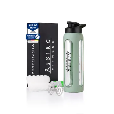 Produktbild von Asbirg | Glas Protein Shaker 700ml – BPA-frei, auslaufsicher & robust – Eiweiß Shaker aus Borosilikatglas – Trinkflasche für Fitness & Sport