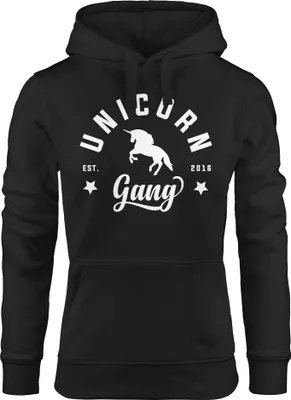 Produktbild von Unicorn Gang Hoodie Kapuzen-Pullover Damen Einhorn Moonworks® schwarz S