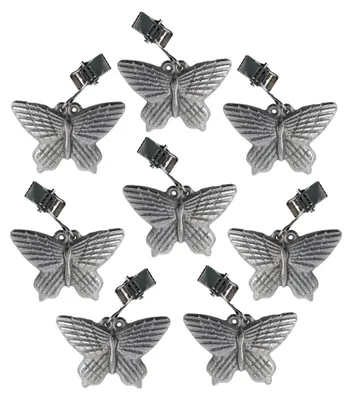 Produktbild von 8 Stück Tischdeckenbeschwerer aus Metall, Motiv: Schmetterling in Silber-Glänzend, Tischdeckenklammern Set von ToCi