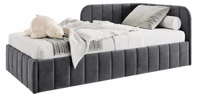 Produktbild von Bett Mario 120x200 cm, Polsterbett mit Metallrahmen, Jugendbett mit Bettkasten, Jasmine-Stoff, Graphit, Rechts