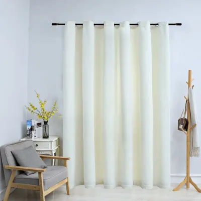 Image de The Living Store Rideau occultant avec œillets métalliques Velours Crème 290 x 245 cm
