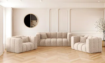 Productafbeelding van Kaiser Möbel: Bankstel 2+1+1, serie Grand, stijlvol, bekleding Haga, kleur ecru