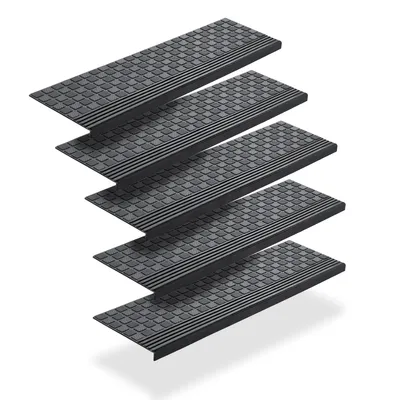 Produktbild von BigDean 5er Set Stufenmatten aus Gummi - 65x25cm - Treppenstufen Matten für Außen Outdoor - Antirutschmatten Treppe Anti-Rutsch Gummimatten