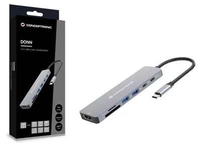 Zdjęcie produktu dla Conceptronic DONN28G, Przewodowa, USB 3.2 Gen 1 (3.1 Gen 1) Type-C, 100 W, Szary, MicroSD (TransFlash), SD, 5 Gbit/s