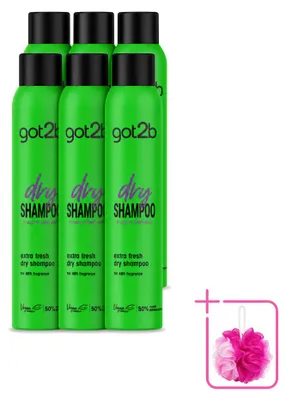 Immagine prodotto di 6 flaconi di shampoo secco got2b Extra Fresh - 200 ml ciascuno - confezione risparmio - 6 pezzi