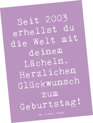 Produktbild von Mr. & Mrs. Panda Postkarte Spruch 2003 Geburtstag - Lavendeltraum - Geschenk, Jahrgangsfeier, Happy Birthday, Geschenkideen, Postkarten, einzelkarte, Geburtstagsgeschenke