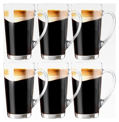 Produktbild von Latte Macchiato Gläser mit Henkel, 6er Set Kaffeegläser 350 ml aus transparentem Glas