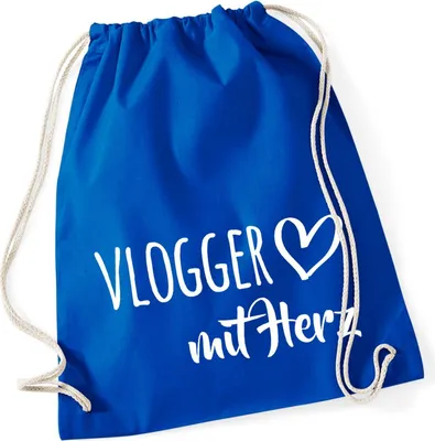 Produktbild von Huuraa Turnbeutel Vlogger mit Herz 12 Liter Bright Royal Baumwolle Rucksack Geschenkidee