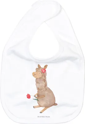 Produktbild von Mr. & Mrs. Panda Schlabberlatz Alpaka Blume - Weiß - Geschenk, Spucklätzchen, Lama, Baumwoll Lätzchen, Für Babys, Babylätzchen, Lamas, Witz