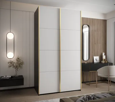 Produktbild von Zweitüriger Kleiderschrank SAMARA 1 – 140 cm, schwarz/weiß/gold