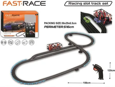 Produktbild von Autorennbahn | Rennbahn | Rennstrecke | Spielzeug-Rennstrecke | 1-Spurig | mit Boxengasse | mit 1 Kontroller und 1 Autos | Fast Race | 156 x 120 cm