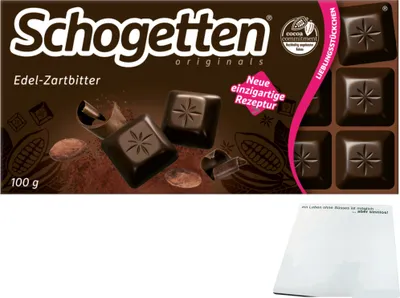 Produktbild von Schogetten Edel Zartbitter Schokolade 50% Kakao (100g Packung) + usy Block