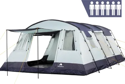 Obrázek produktu pro Stan CampFeuer XtraL pro 6 osob 5000 mm vodního sloupce, tmavě modrá/šedá, XXL tunelový stan s předsíňkou