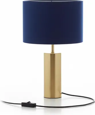Obrázek produktu pro Stolní lampa Relaxdays, sametový stínidlo a kovová základna, E27, výška 51 x šířka 32 cm, lampička na noční stolek s kabelem, do ložnice, tmavě modrá/zlatá