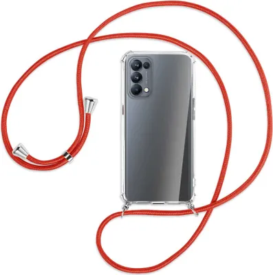 Produktbild von Handykette Backcover-Schutzhülle mit Band (Metall silberfarben) für Oppo Reno5 Pro 5G - rot