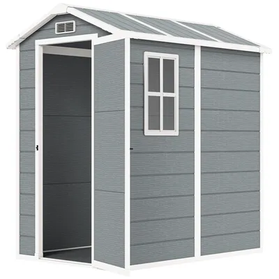 Image de Abri de jardin en plastique avec sol et porte verrouillable | Couleur : Gris | Dimensions : 131 x 186 x 198 cm
