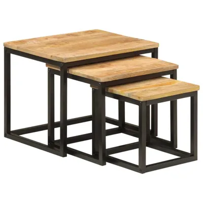 Produktbild von Satztische 3 Stk. Massivholz Mango und Eisen