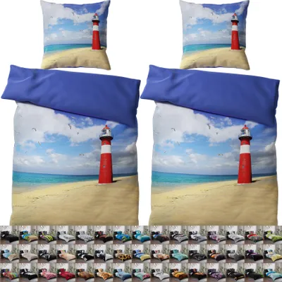 Produktbild von SANILO® Bettwäsche 135x200 cm, 100% feinste Baumwolle, 4-teilig, Bettbezug, Kissenbezug 80x80cm - Leuchtturm
