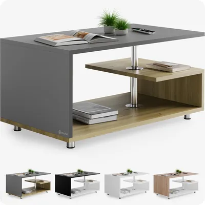 Immagine prodotto di CASARIA® Tavolino Orlando 95x55x50cm 3 Ripiani Legno Regolabile in Altezza Tavolo Basso da Caffé Salotto da Divano Design Moderno
