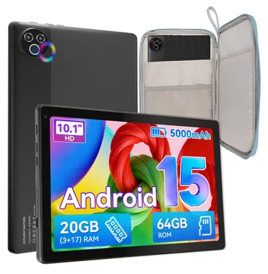 Obrázok produktu pre Tablet, 10 palcov, Android 15, 20 GB RAM (3 + 17 GB), 64 GB vnútorná pamäť, Wi-Fi 6, batéria 5000 mAh, s modrým obalom