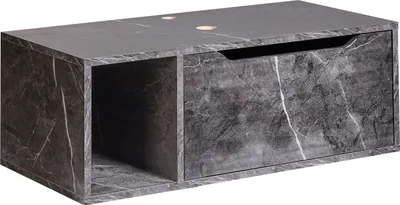 Produktbild von BELIANI Hänge Waschbeckenunterschrank Schwarz MDP-Platte 80x40 cm Marmor Optik mit Klappe Regal Bad-Unterschrank für Aufsatzwaschbecken Wandmontage