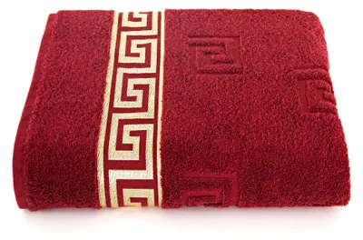 Produktbild von Luxus Medusa Badetuch 100x150 cm - Bordeaux - feinste Ringgarn Baumwolle / Jacquard Webung / Hochflor Frottee mit Medusa Flachprägung und goldener Medusa Bordüre