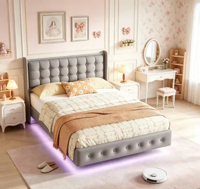 Productafbeelding van Gestoffeerd bed - Tweepersoonsbed 160 x 200 cm - Gestoffeerd hoofdeinde - Lattenbodem - Fluweelbekleding - Zonder matras - Grijs
