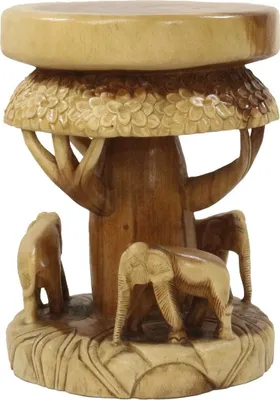 Produktbild von Elefanten-Hocker Rund-Hocker Holz-Hocker Blumen-Hocker Holz ca. 45 cm Natur