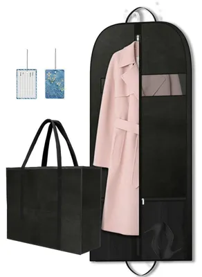Zdjęcie produktu dla Worek na ubrania, torba podróżna na garnitury, 137x60 cm, czarna, zestaw 1 sztuka
