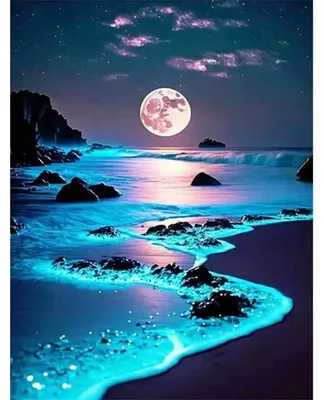 Immagine prodotto di Kit per dipingere per adulti, set creativo fai-da-te, spiaggia bioluminescente illuminata dalla luna