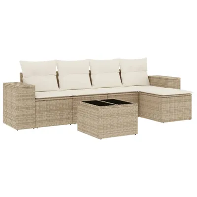 Immagine prodotto di vidaXL Set di divani da giardino 6 pezzi con cuscini Beige poly rattan