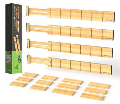 Schubladenteiler 4er-Set, ausziehbar 43–56 cm, Bambus, natur