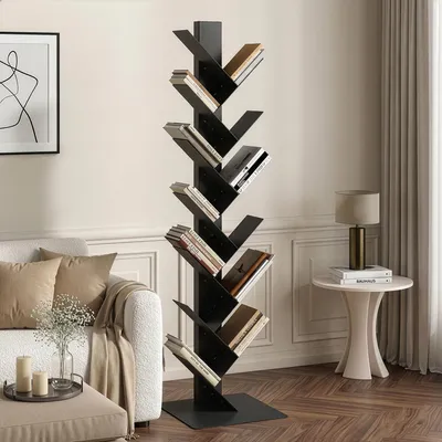 Obrázok produktu pre Knižnica „Eksjö“ v tvare stromu, 12 políc, oceľ, 150 x 39 x 39 cm, čierna