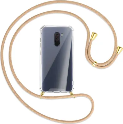 Produktbild von Handykette Backcover-Schutzhülle mit Band (Metall goldfarben) für Xiaomi Pocophone F1 / Poco F1 - beige