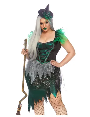 Produktbild von Hexenkostüm für Damen für große Größen Halloween-Kostüm grün