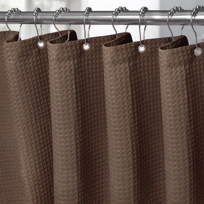 Produktbild von Duschvorhang Waffelstoff 92 x 182 cm Braun mit Metallringen Wasserdicht Textil Schwerer Stoff Anti Schimmel 1er Pack