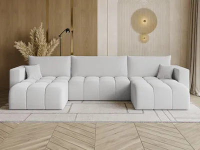 Produktbild von GrainGold Ecksofa U-Form Neva - Ecksofa mit Schlaffunktion, Bettkasten - Moderne Ecksofa, Wohnzimmer Sofa - Eckcouch mit Bouclé -Stoff - Grau (Quelle 83)