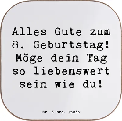 Produktbild von Mr. & Mrs. Panda Untersetzer für Gläser Spruch 8. Geburtstag - Weiß - Geschenk, gläseruntersetzer, Getränkeuntersetzer, Geburtstagsspruch, Tischuntersetzer, Glas
