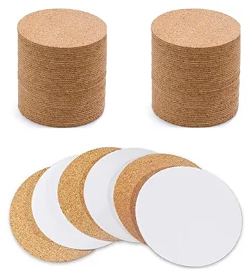 30er Set runde Kork-Untersetzer, 10 cm, selbstklebend, braun