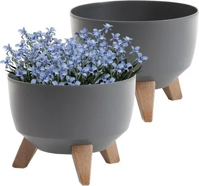 Produktbild von Famanu Untersetzer für Blumentöpfe - Pflanzgefäß Set von 2 - Durchmesser 24 cm - Rund - Anthrazit