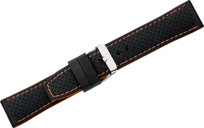 Produktbild von Eichmüller Uhrenarmband Silikon schwarz orange Naht Lochmuster, Stegbreite:24mm, Schließe:Silbern