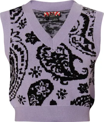 Produktbild von Damen Weste S lila, kurz geschnitten, mit Paisley Jacquard und V-Ausschnitt
